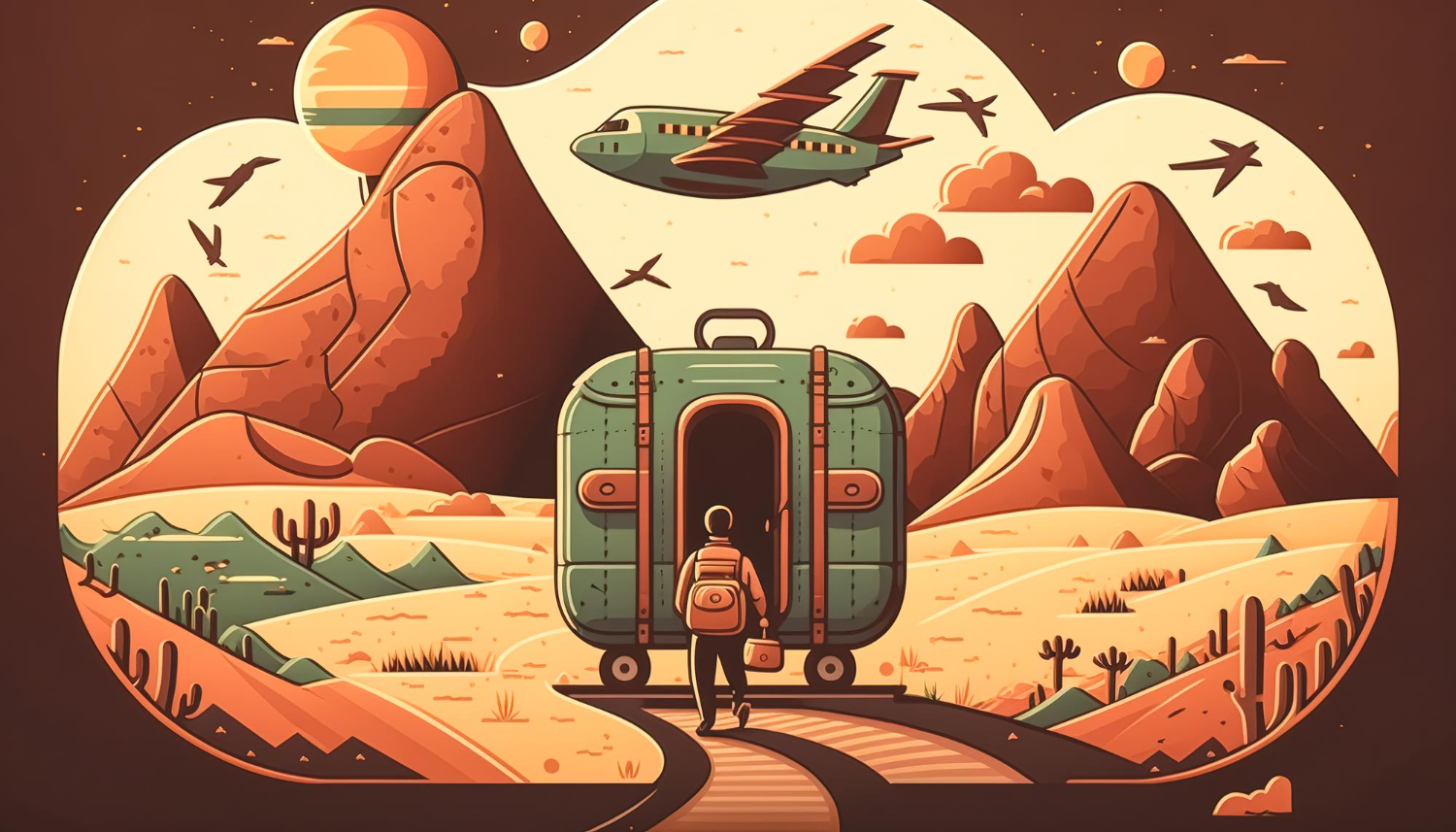 Abstract image representing journey and decision-making - train rails in desert landscape